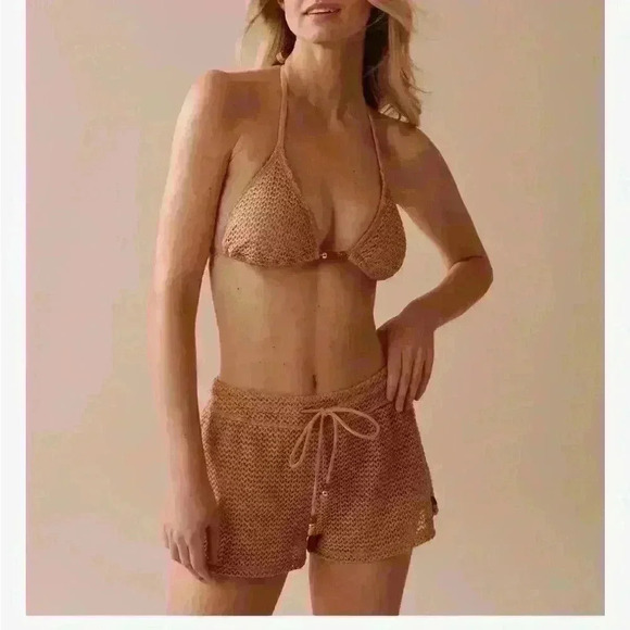 La Vie En Rose Crochet Swim Shorts nude/tan short size xl - Picture 3 of 12
